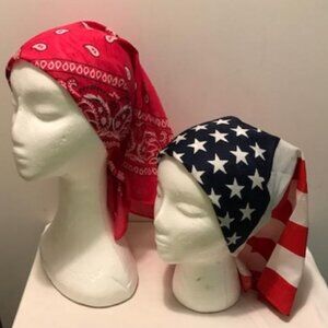 2 Pack Bandana 100% Cotton Paisley Print One-Sided Scarf Pink & American Flag